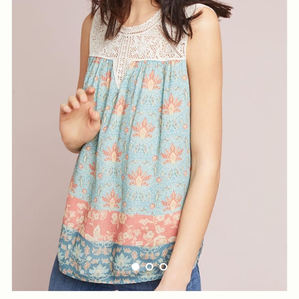 Anthropologie Maeve Teal Boho Crochet Lace top -- S